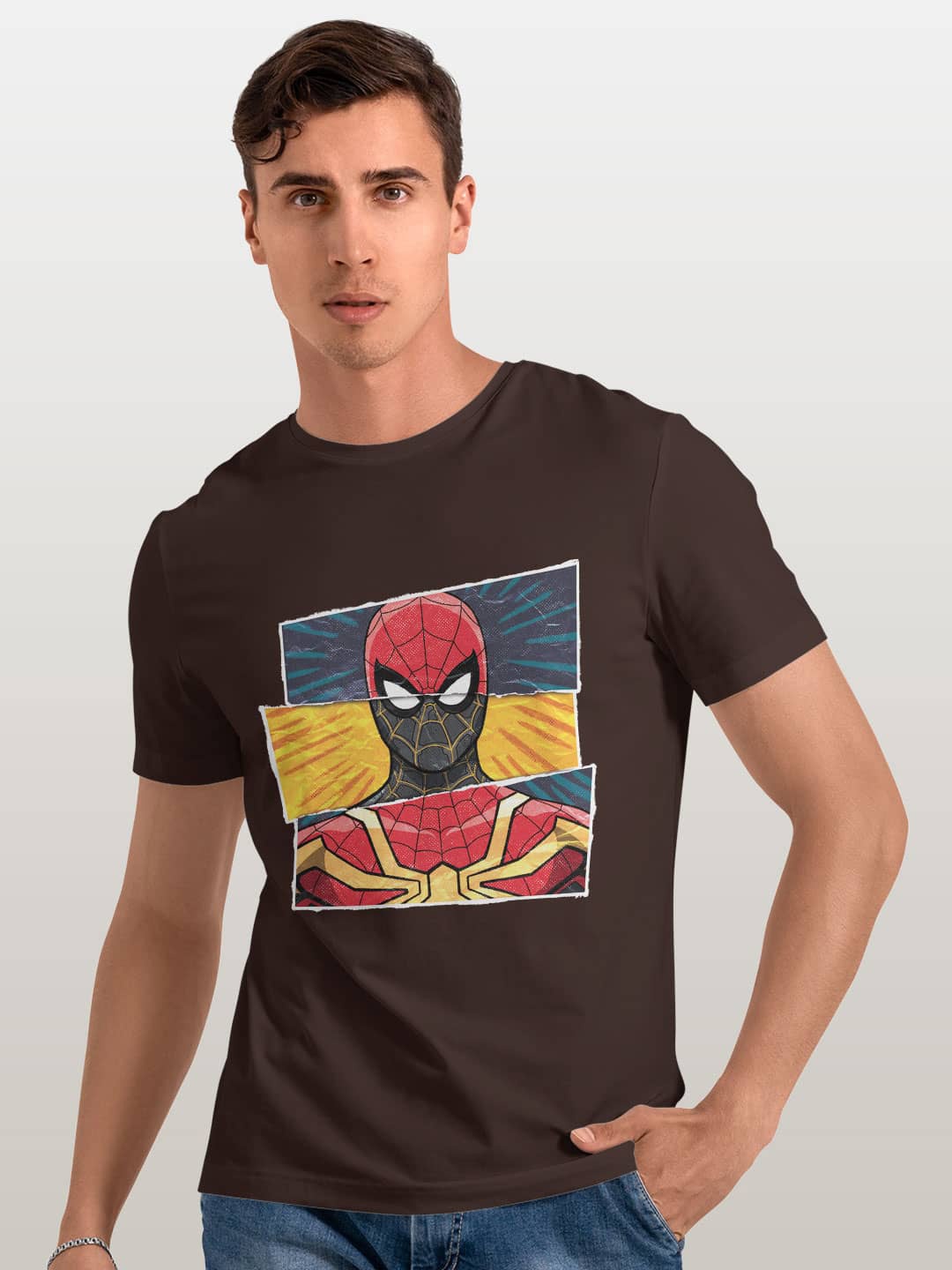 

macmerise Spider Man Printed Bio Finish Cotton T-shirt, Brown