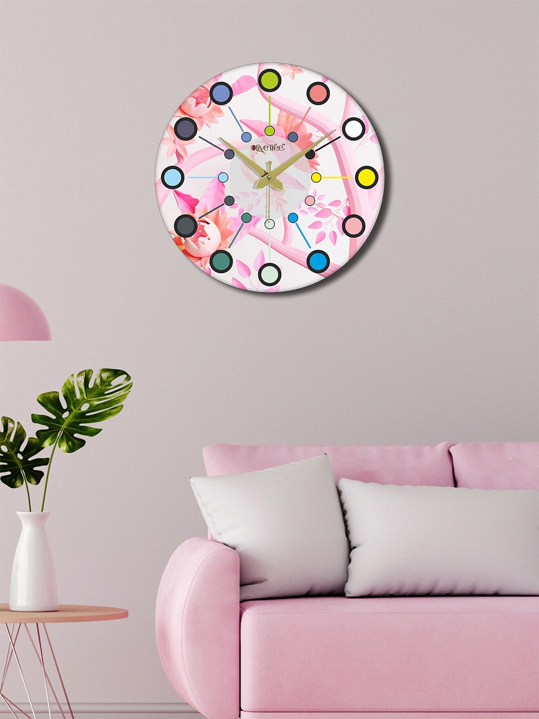 

OLIVE TREE Pink & Green Printed Contemporary Wall Clock