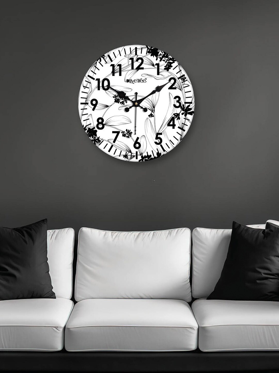 

OLIVE TREE White & Black Printed Round Shape Contemporary Wall Clock