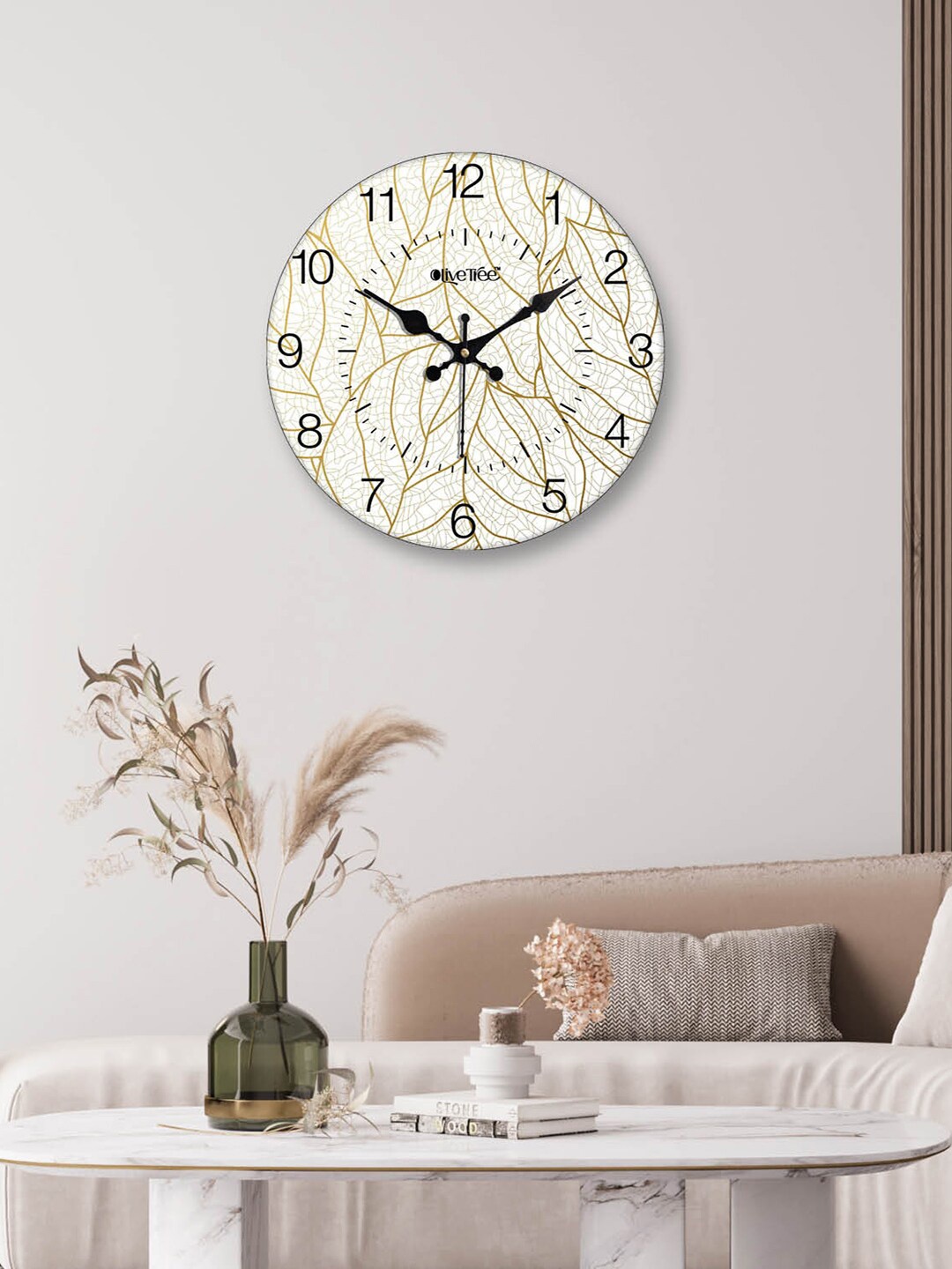 

OLIVE TREE White & Black Printed Contemporary Analogue Wooden Round Wall Clock
