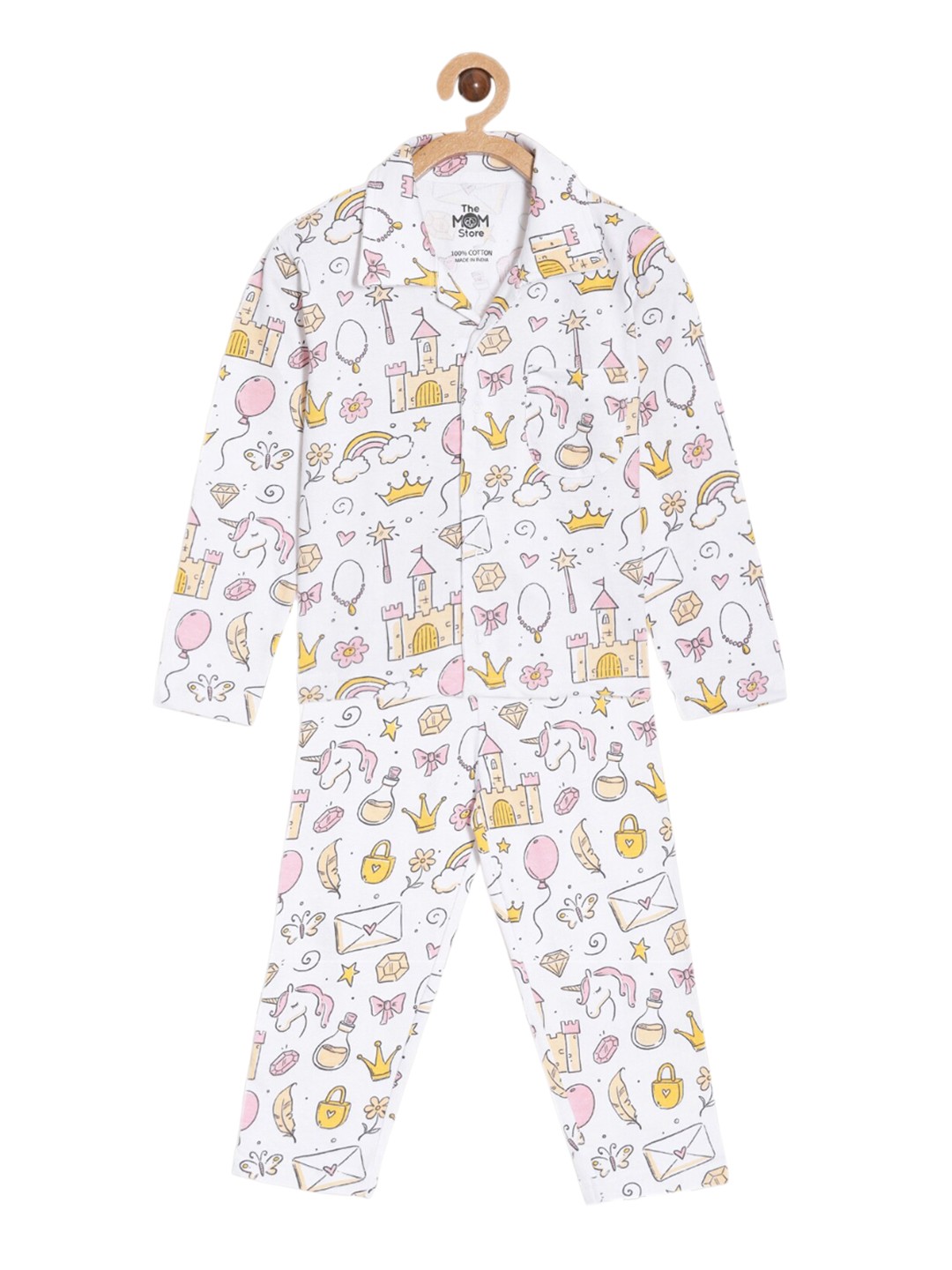 

The Mom Store Kids Conversational Printed Pure Cotton Night suit, White