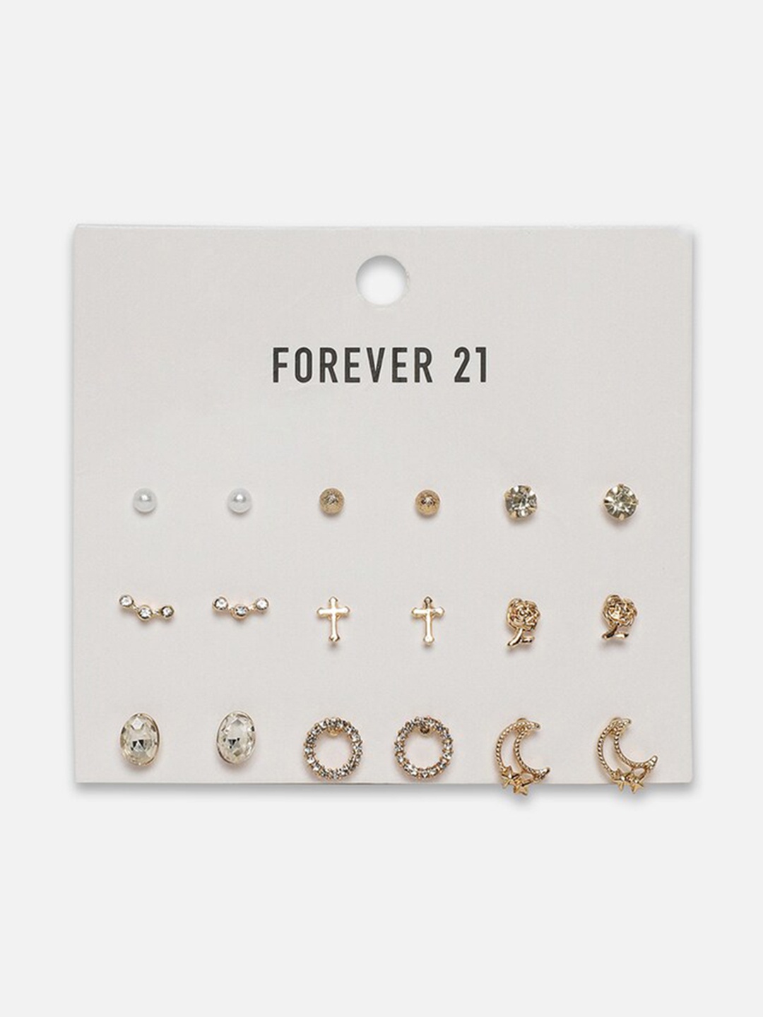 

FOREVER 21Set Of 9 Contemporary Studs Earrings, Gold