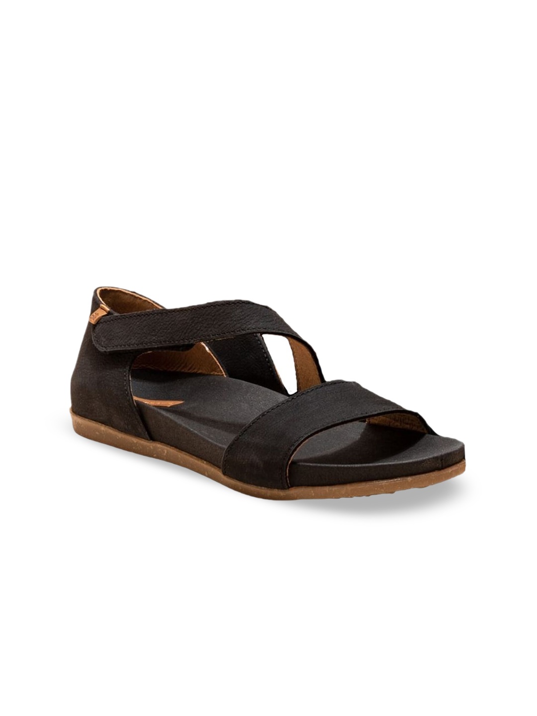 

El Naturalista Textured Leather Open Toe Flats, Black