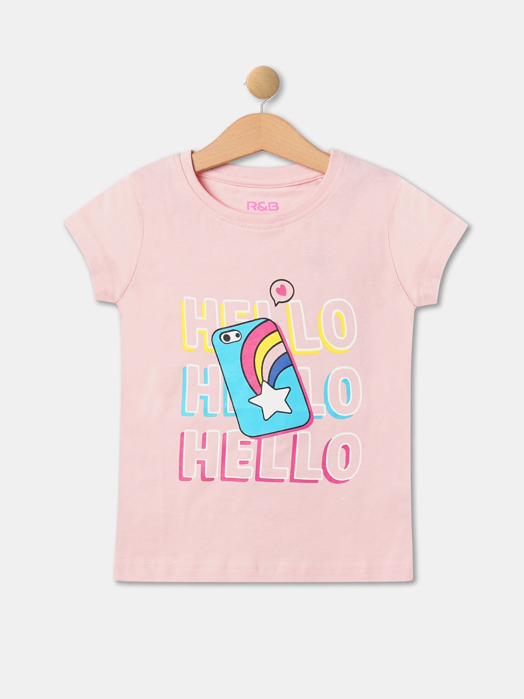 

R&B Girls Typography Printed Cotton T-shirt, Pink
