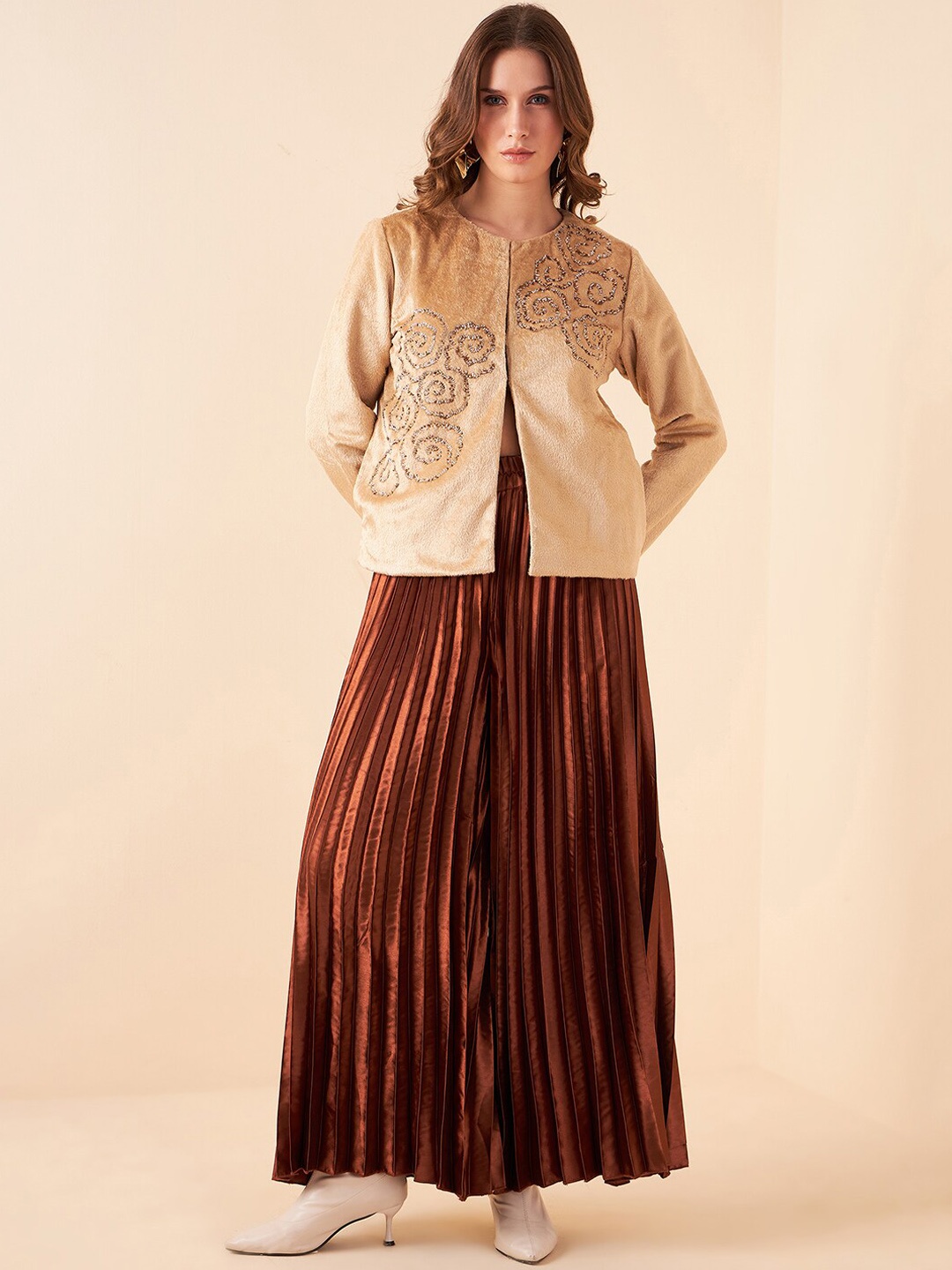 

Antheaa Embellished Jacket & Palazzo Co-Ords Set, Beige