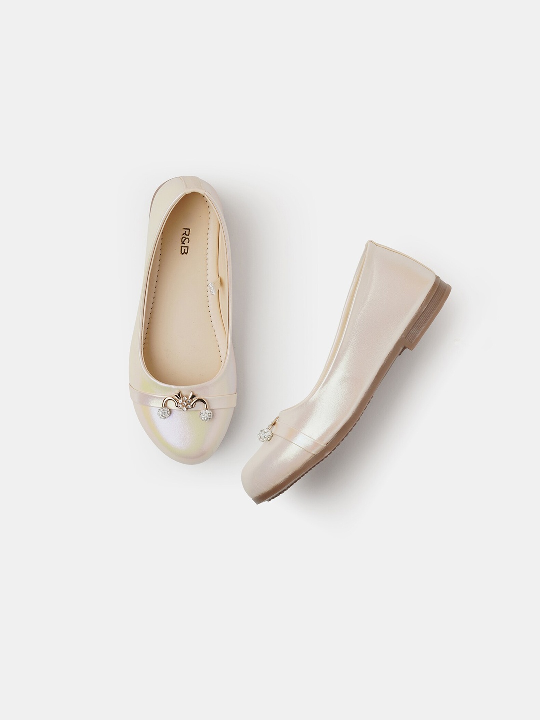 

R&B Girls Embellished Party Ballerinas, Cream
