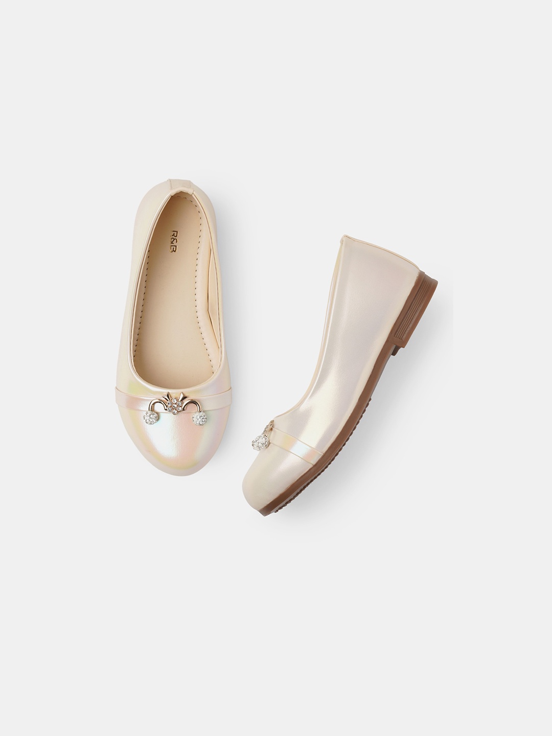 

R&B Girls Embellished Party Ballerinas, Cream