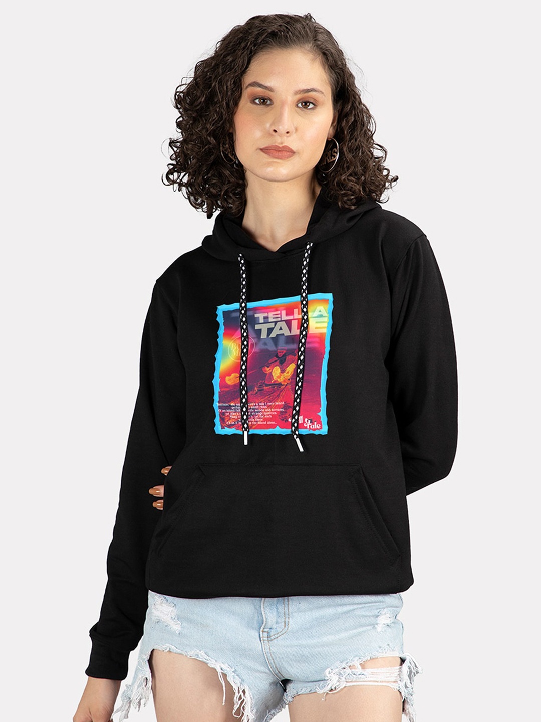 

Mad Over Print Graphic Printed Hooded Pullover Sweatshirt, Black