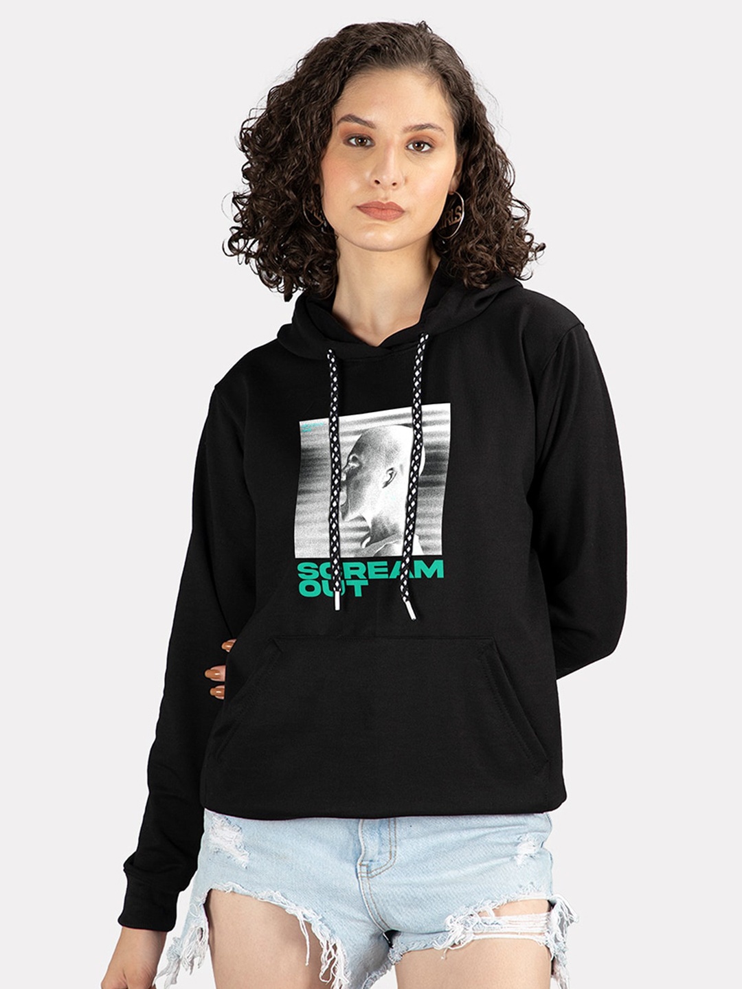 

Mad Over Print Graphic Printed Hooded Sweatshirt, Black