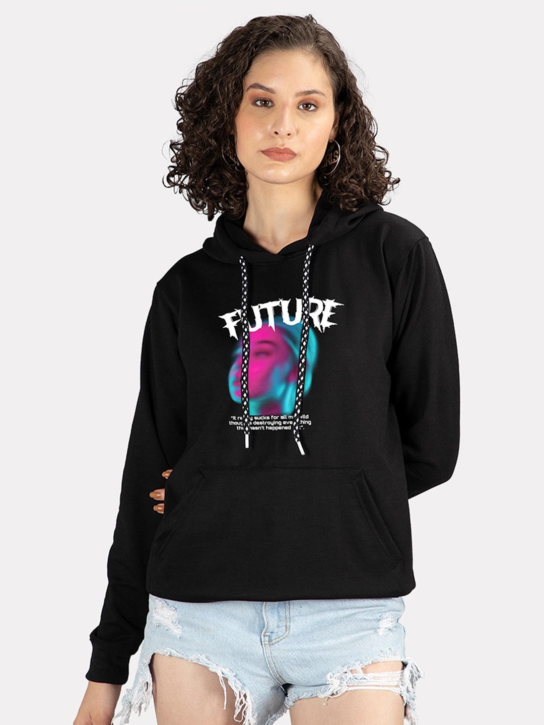 

Mad Over Print Graphic Printed Hooded Sweatshirt, Black