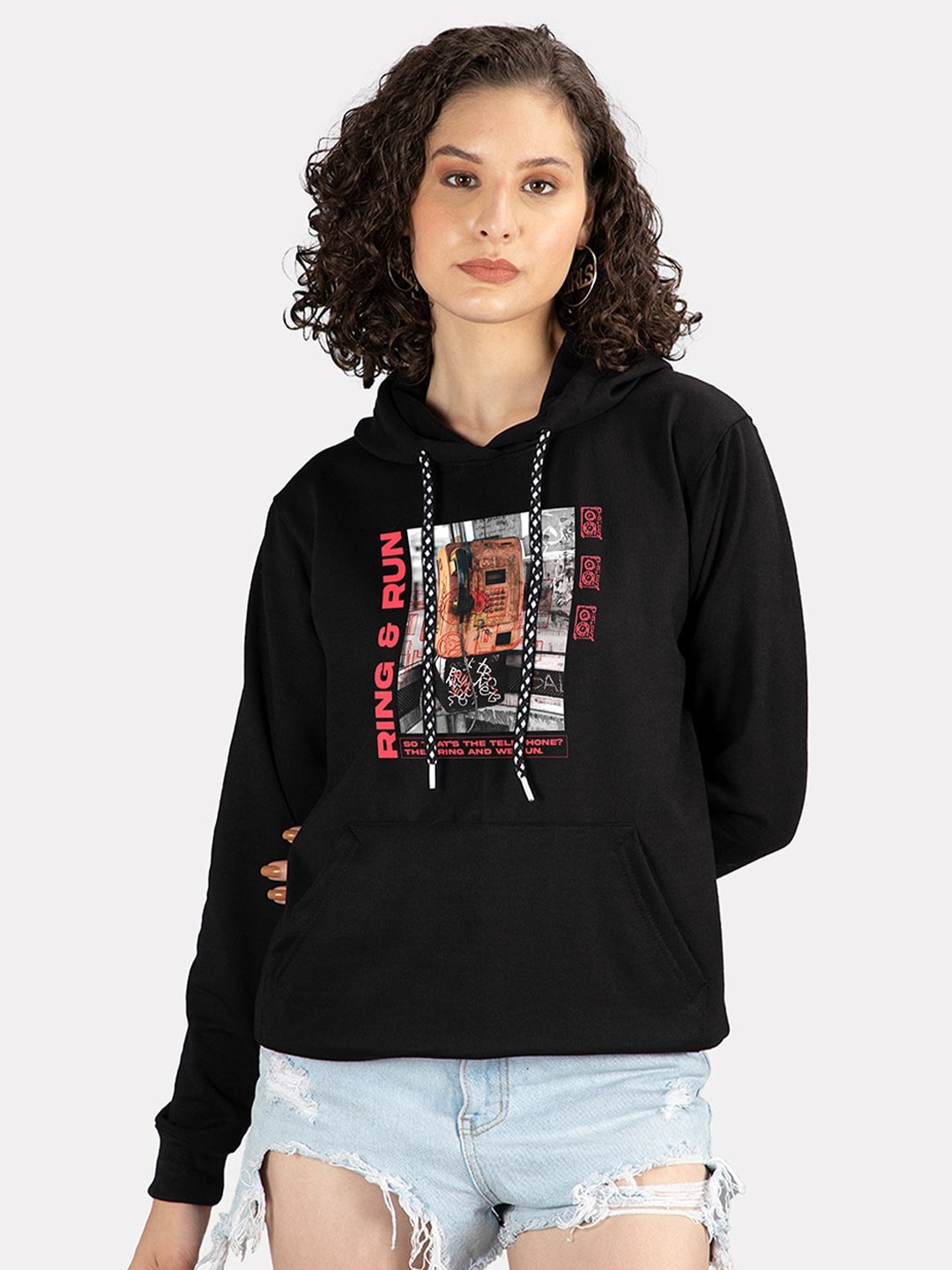 

Mad Over Print Graphic Printed Hooded Pullover Sweatshirt, Black