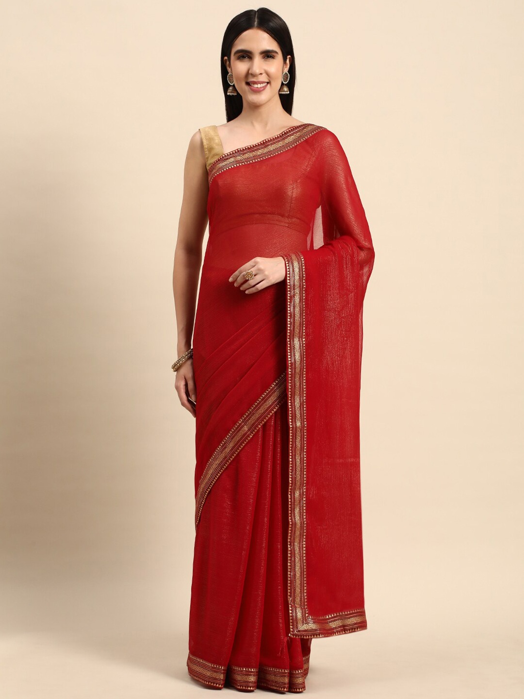 

KALINI Foil Work Zari Chiffon Georgette Saree, Maroon