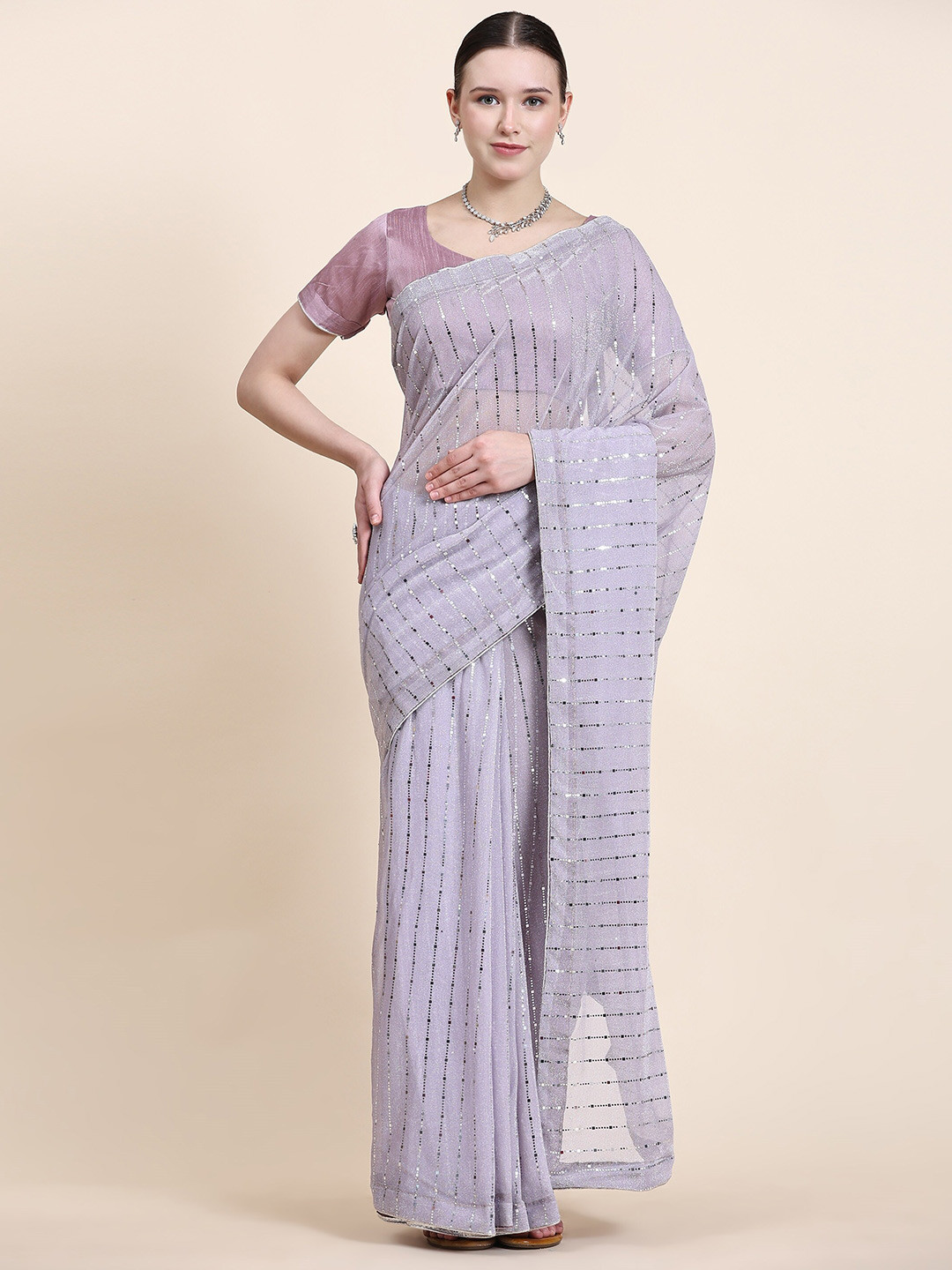 

KALINI Embellished Tikli Work Saree, Lavender