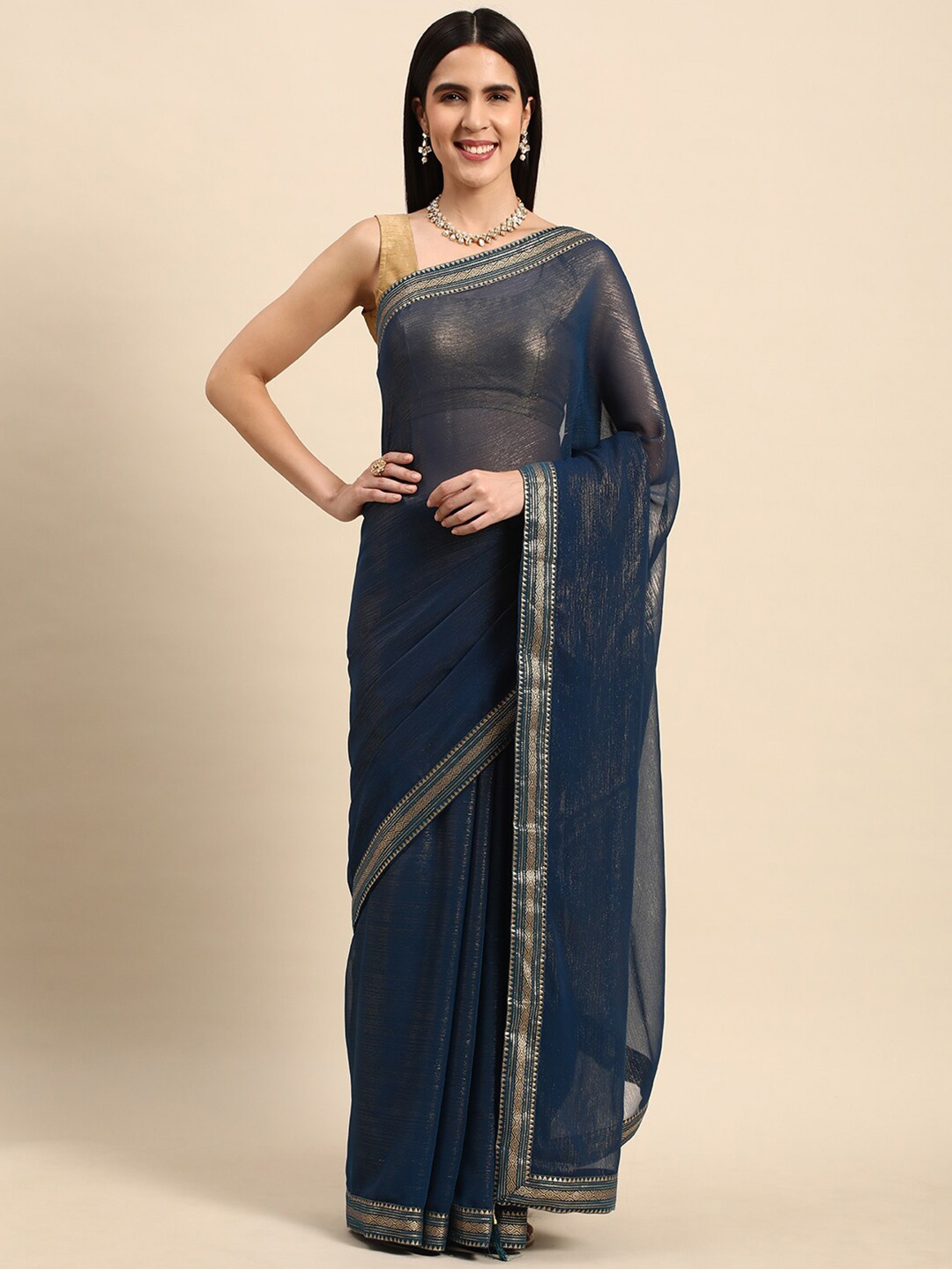 

KALINI Embellished Border Saree, Blue