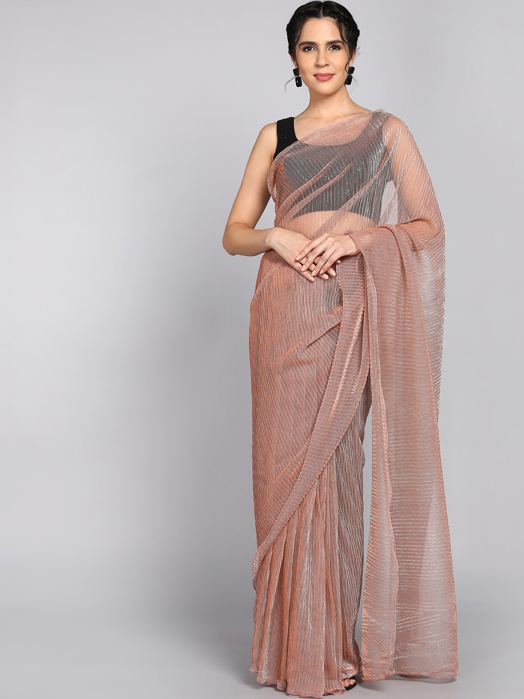 

KALINI Striped Saree, Peach