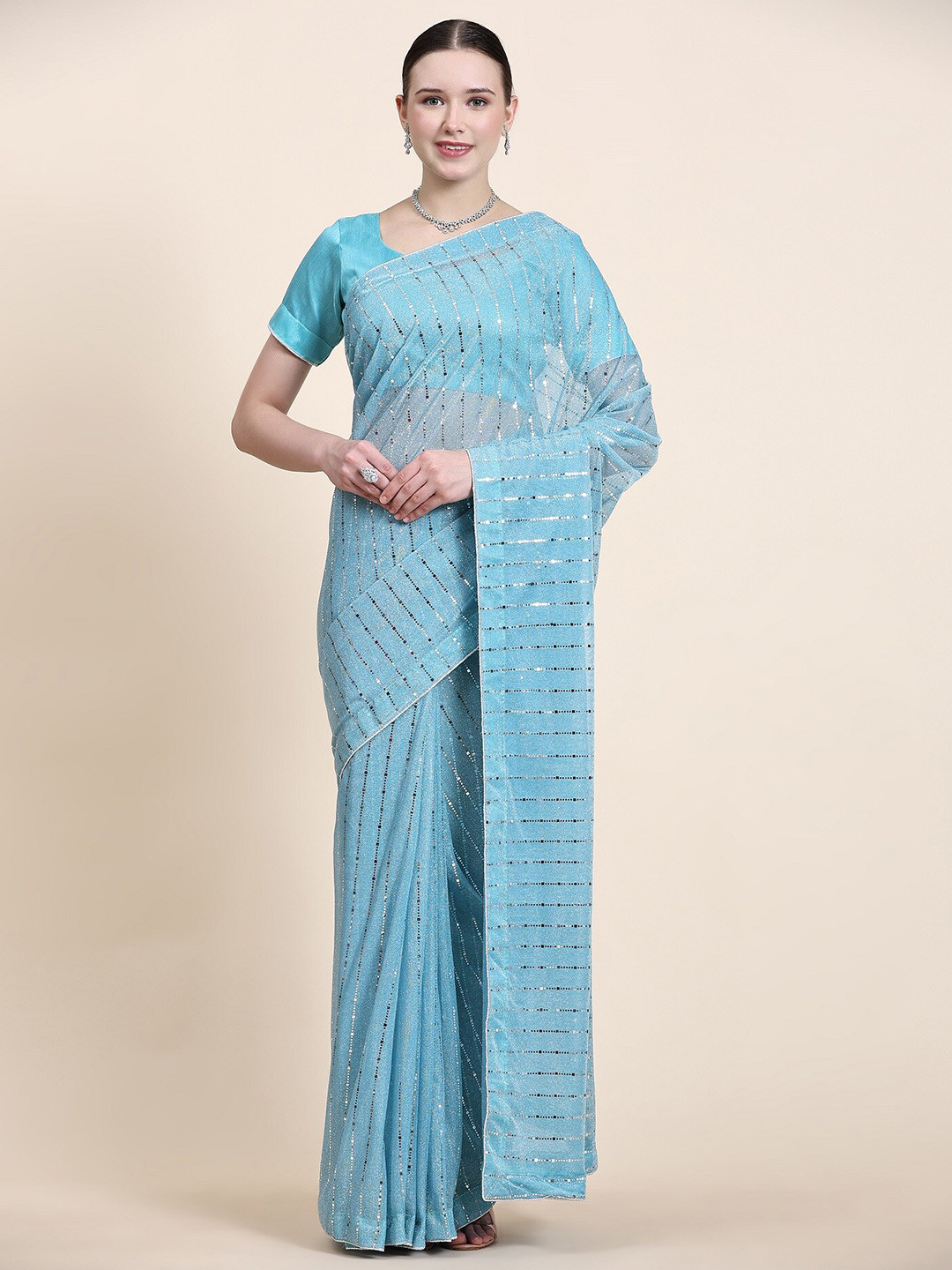 

KALINI Embellished Saree, Turquoise blue
