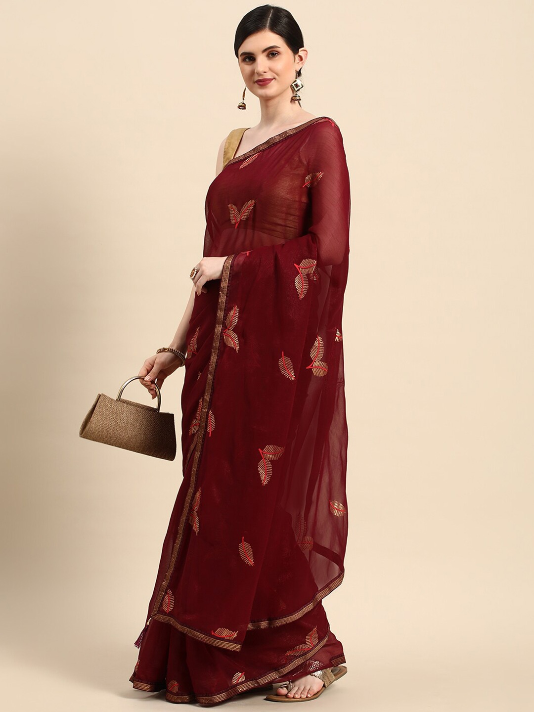 

KALINI Floral Embellished Sequinned Saree, Purple