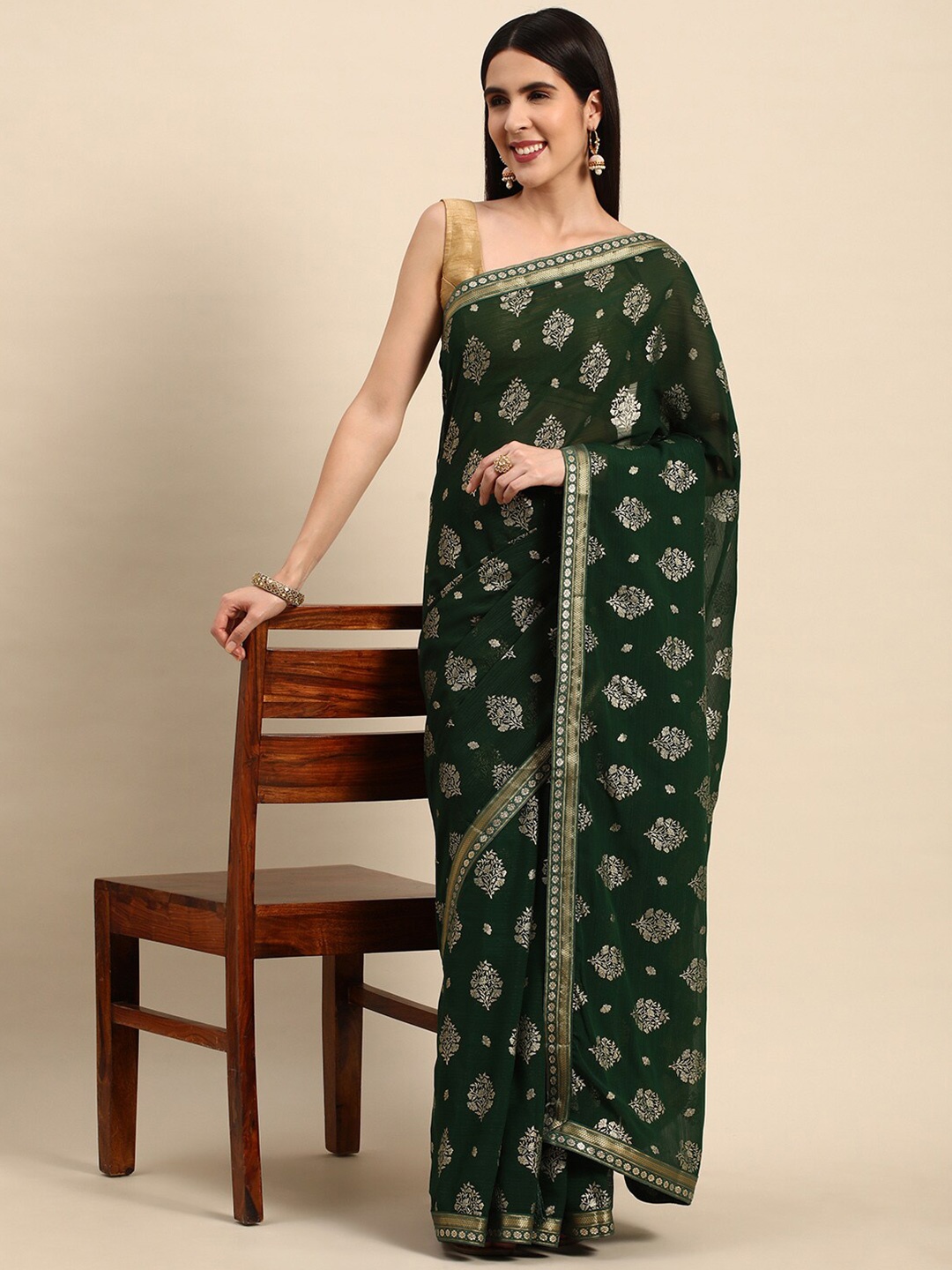 

KALINI Ethnic Motifs Printed Saree, Green