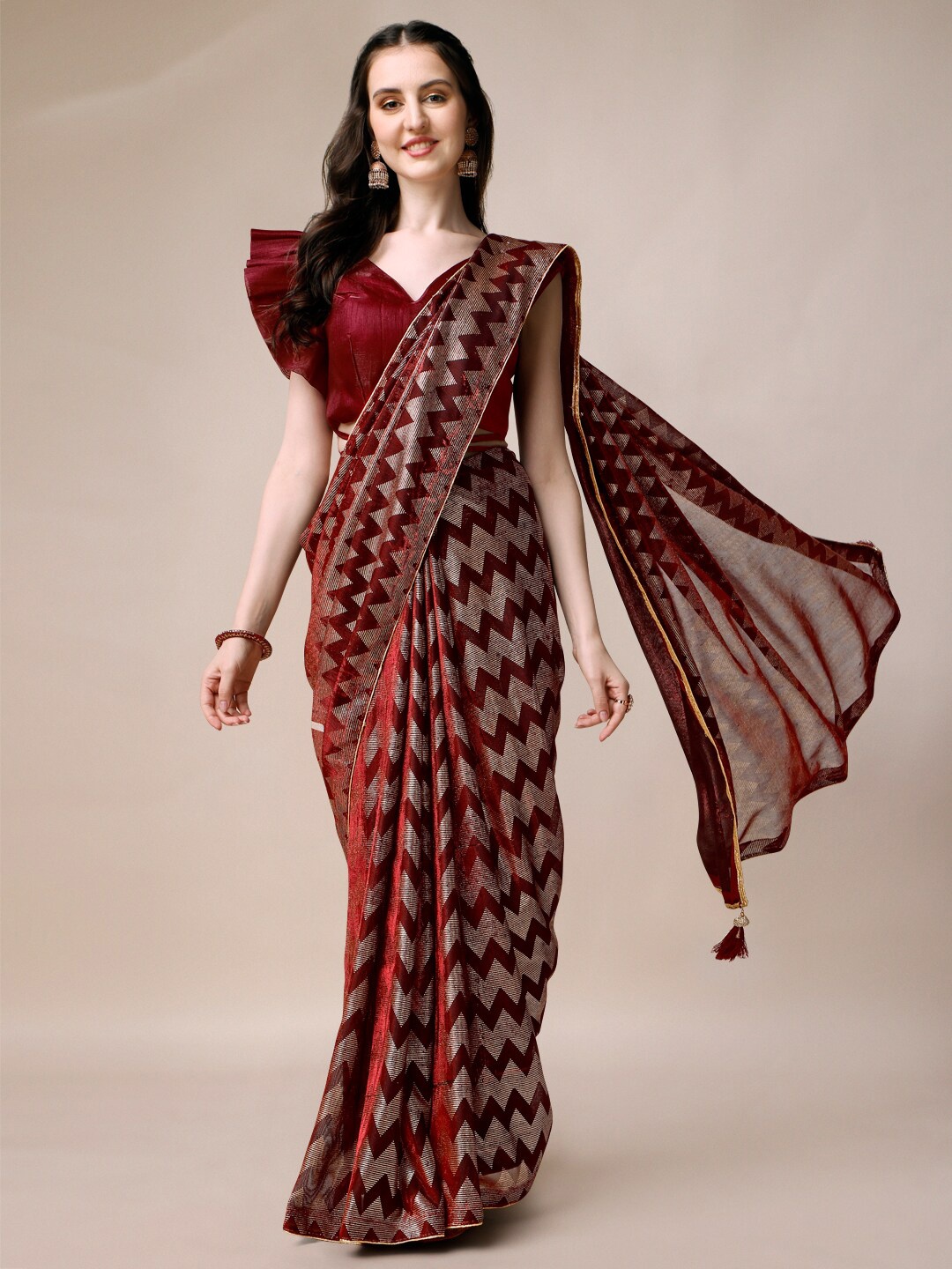 

KALINI Embellished Saree, Maroon