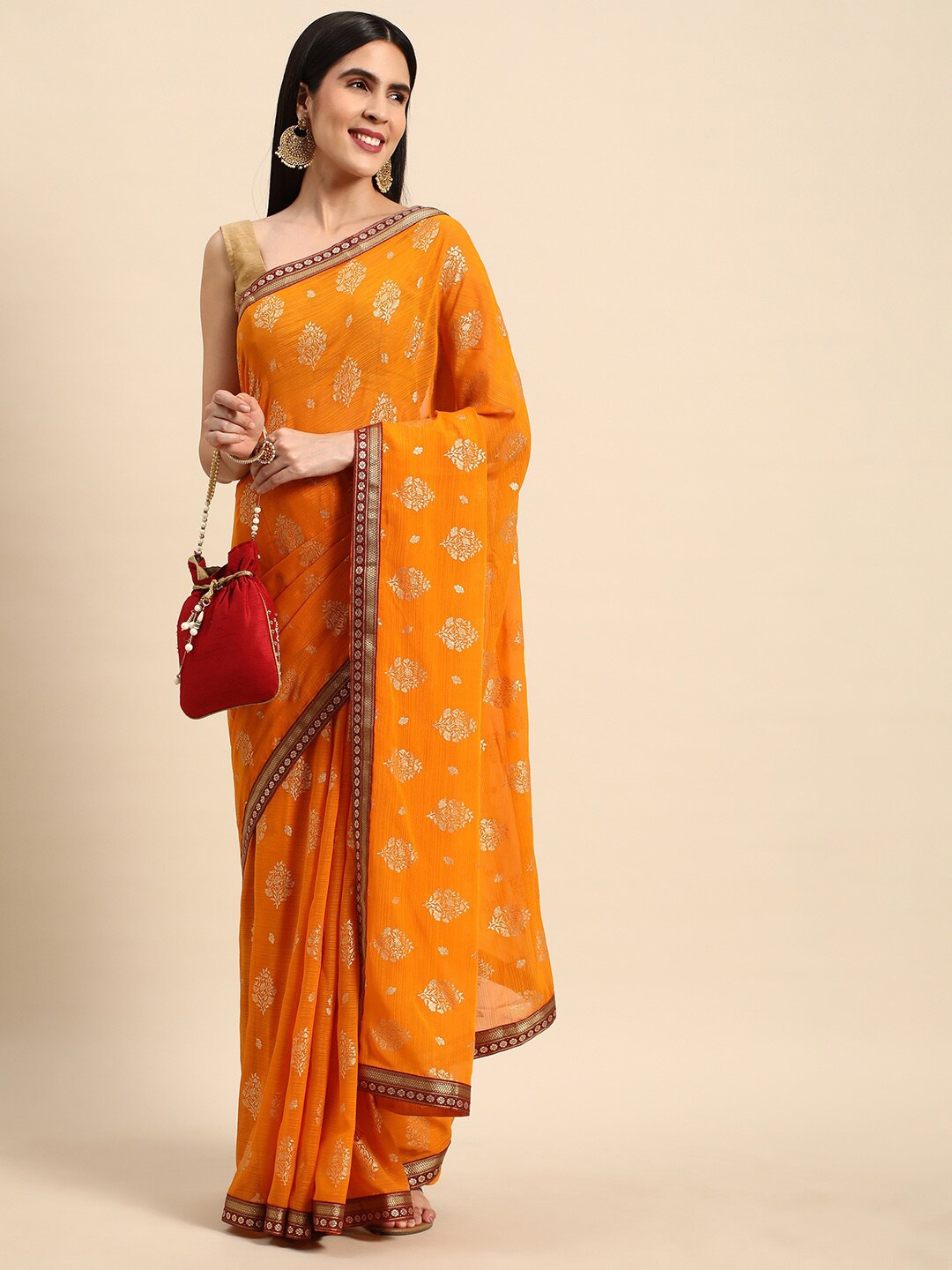 

KALINI Floral Printed Zari Saree, Yellow