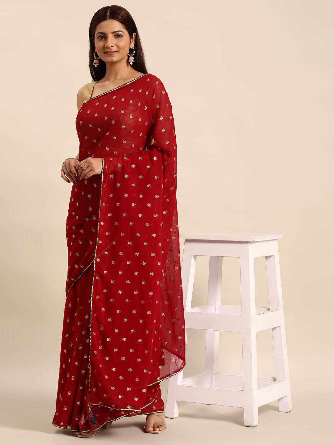 

KALINI Ethnic Motifs Printed Gotta Patti Detail Saree, Maroon