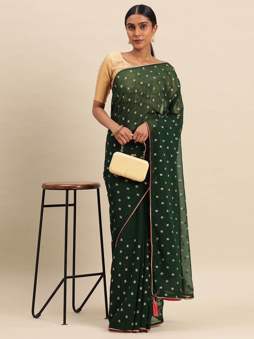 

KALINI Floral Foil Printed Gotta Patti Saree, Green