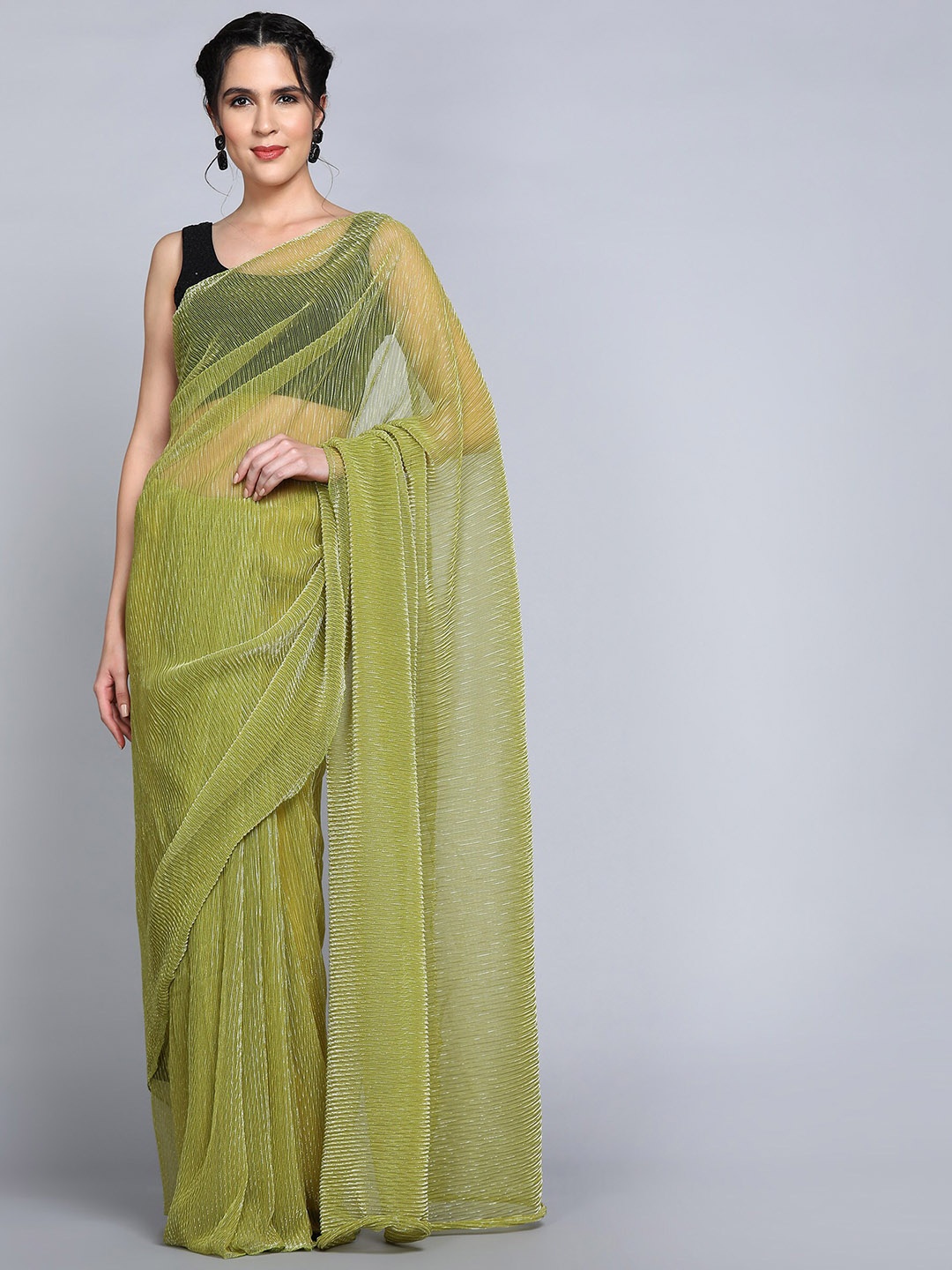 

KALINI Shimmer Zari Lycra Saree, Green