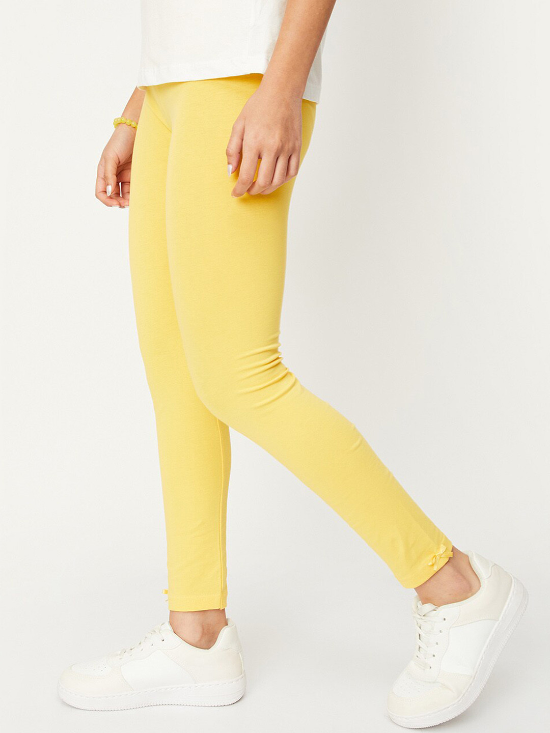 

max Girls Ankle-Length Cotton Lycra Leggings, Yellow