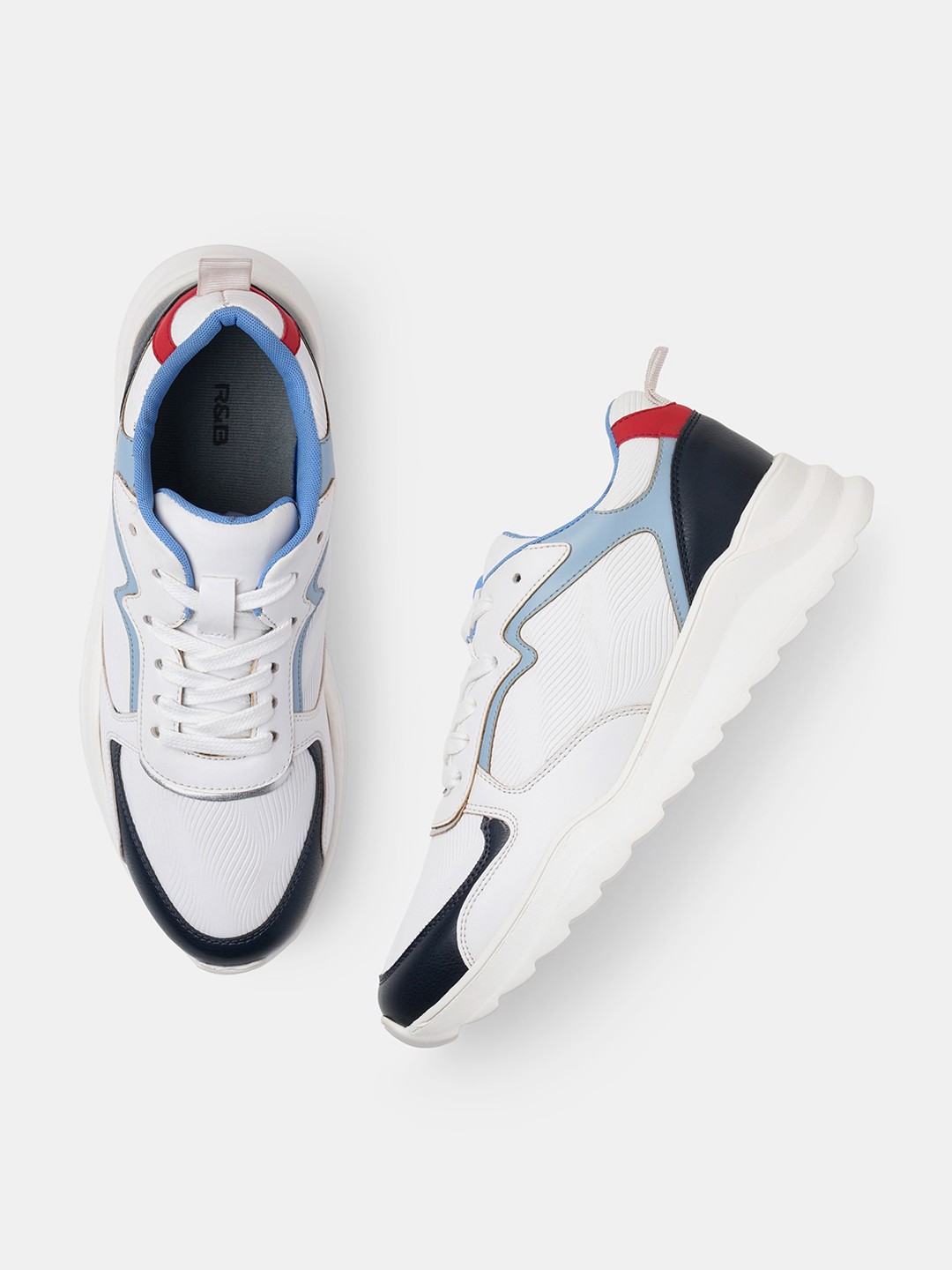

R&B Men Colourblocked Comfort Insole Basics Sneakers, White