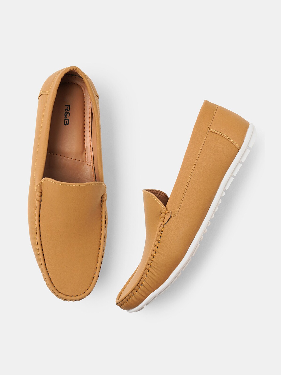 

R&B Men Round Toe Slip-On Loafers, Tan