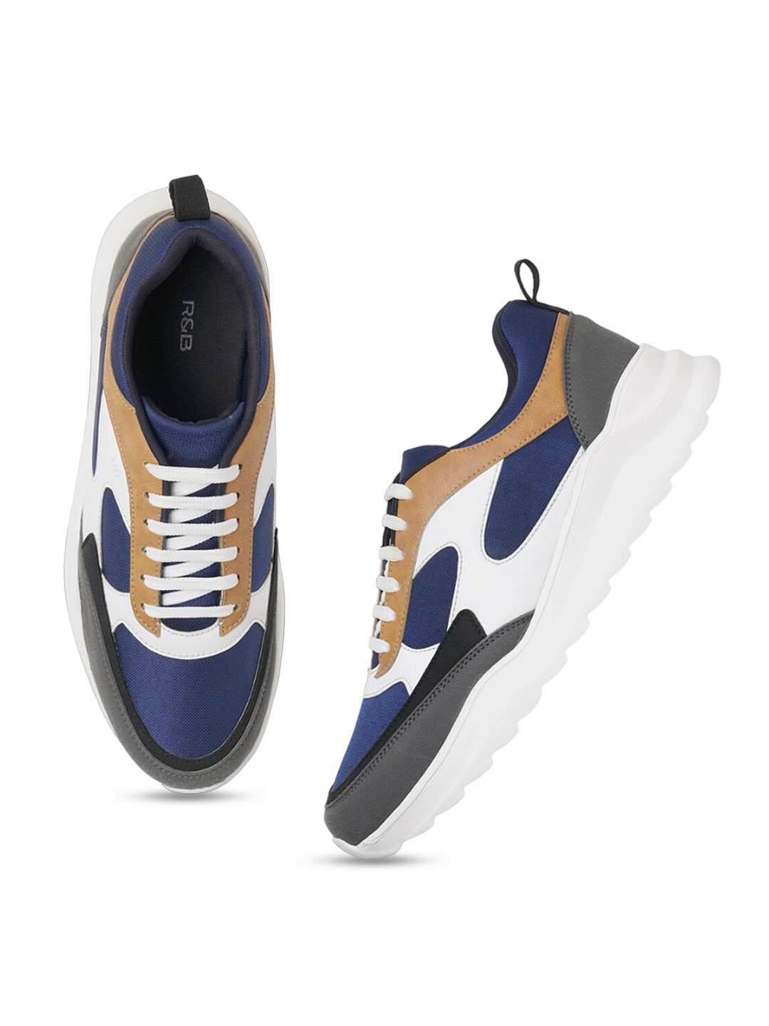 

R&B Men Colourblocked Comfort Insole Basics Sneakers, White