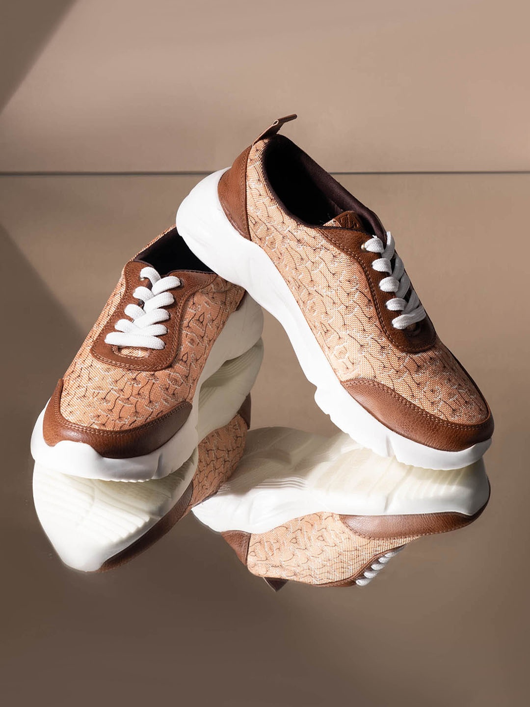 

ZOUK Women Printed Memory Foam Textile Contrast Sole Sneakers, Mustard