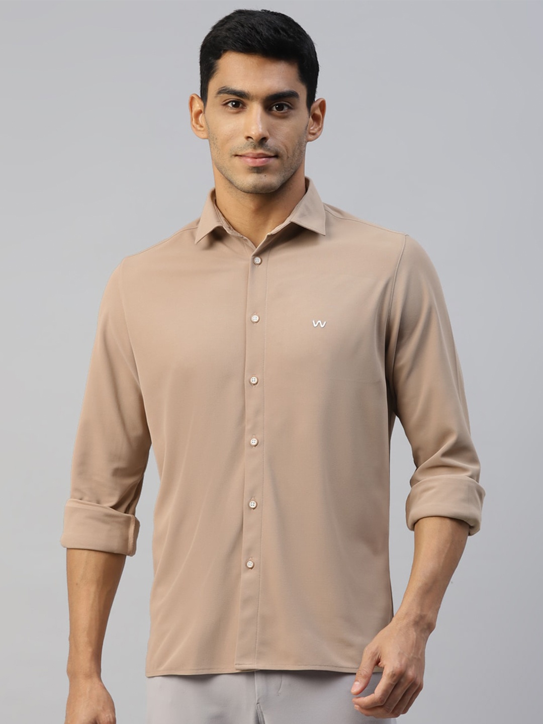 

Slowave Spread Collar Slim Fit Opaque Casual Shirt, Beige