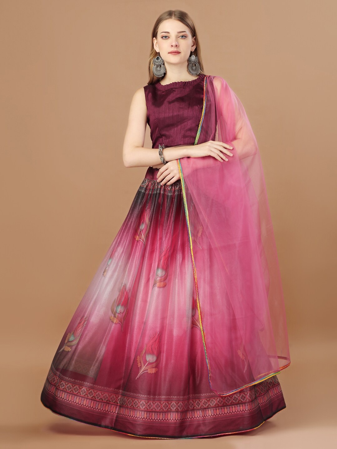 

Fab Dadu Semi-Stitched Lehenga Choli With Dupatta, Pink