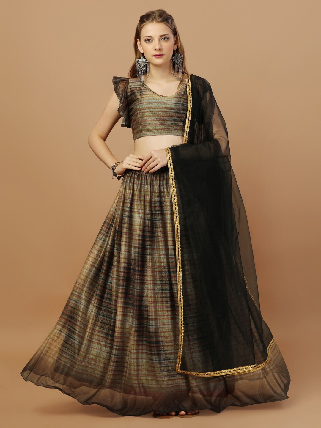 

Fab Dadu Printed Semi-Stitched Lehenga & Unstitched Blouse With Dupatta, Brown
