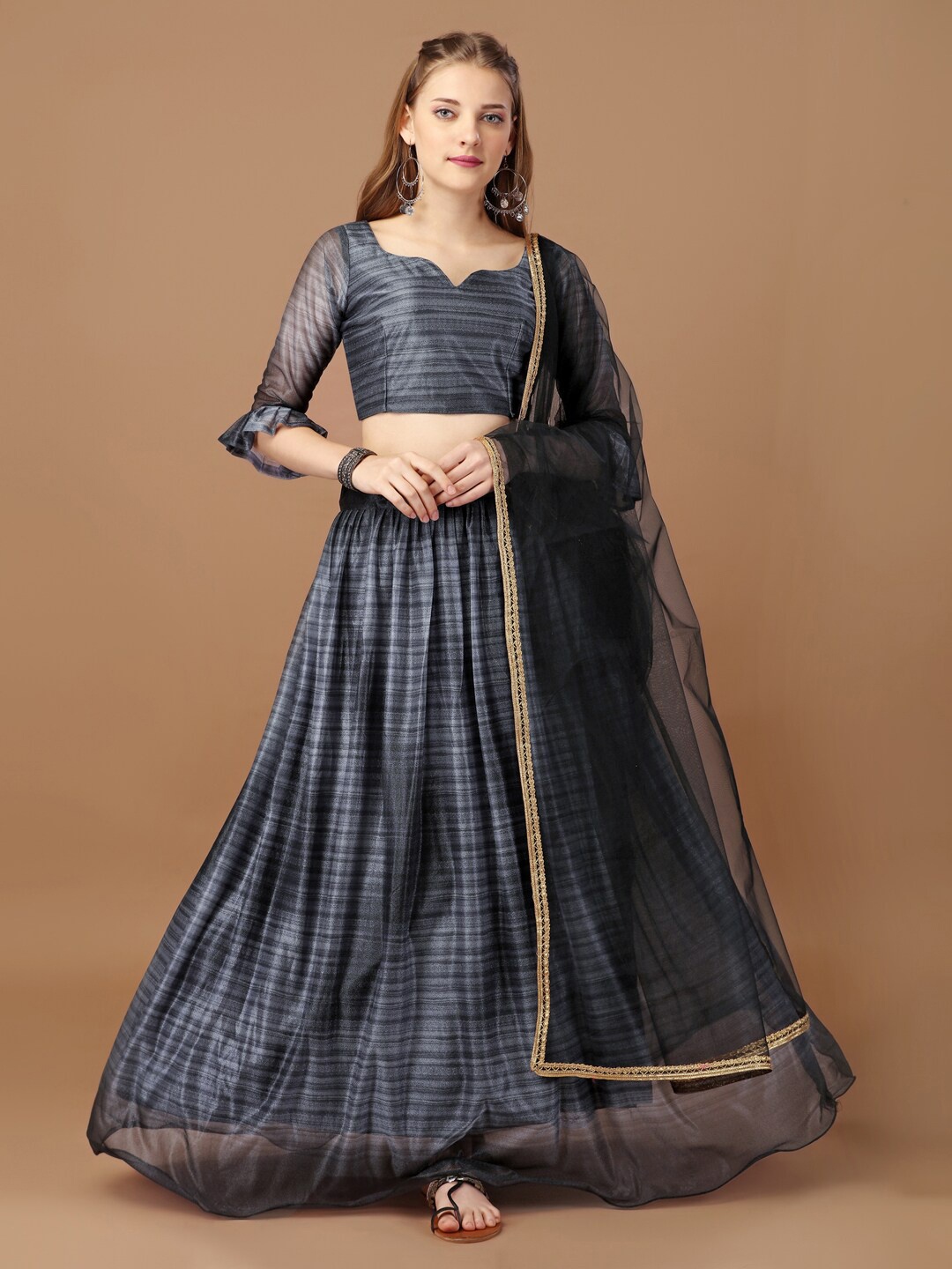 

Fab Dadu Woven Design Semi-Stitched Lehenga & Unstitched Blouse With Dupatta, Grey