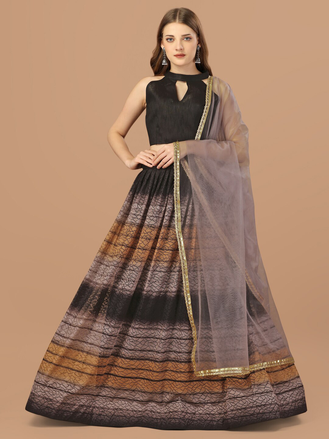 

Fab Dadu Semi-Stitched Lehenga Choli With Dupatta, Brown