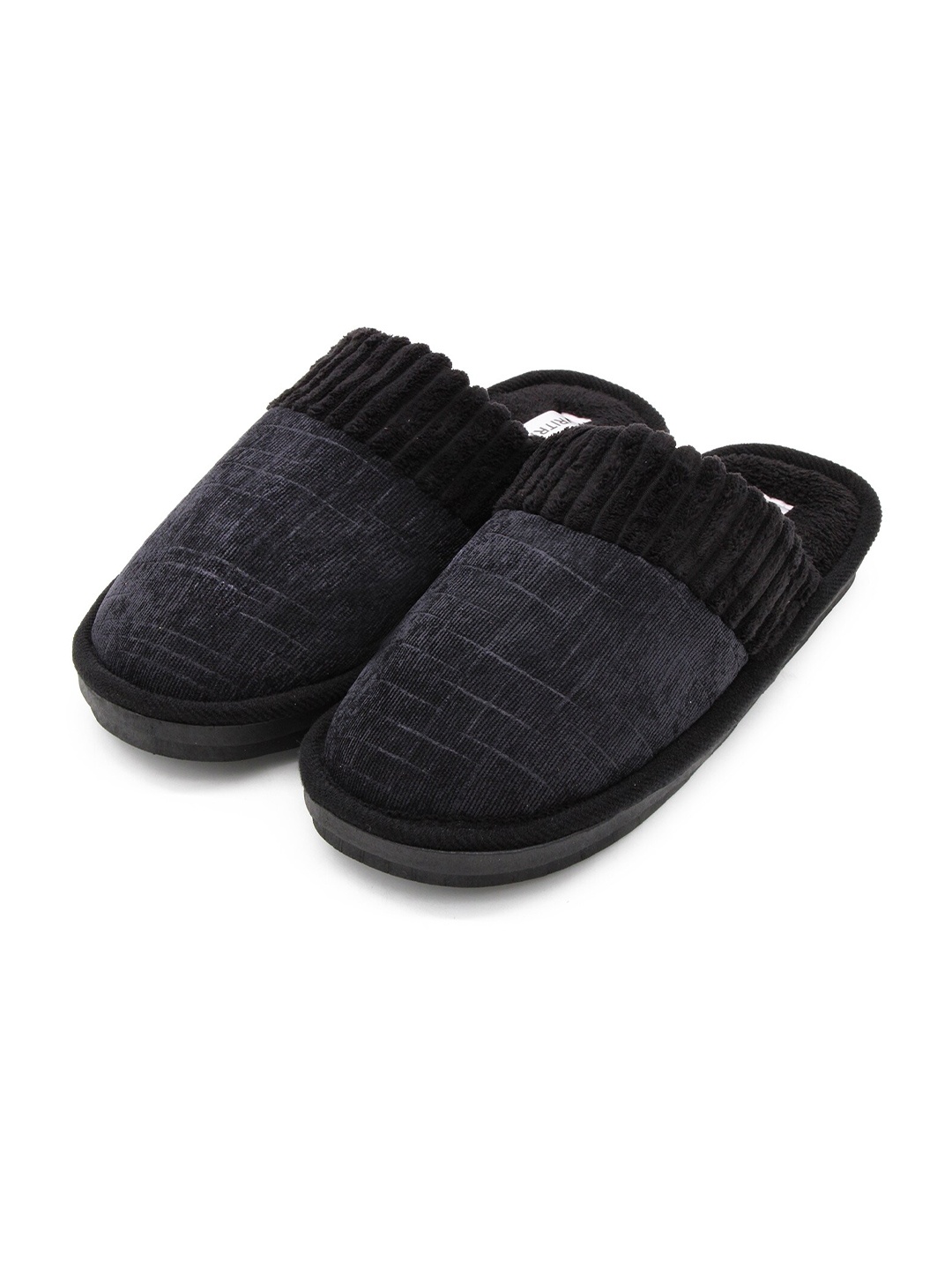 

JENNA Men Round Toe Fur Room Slippers, Black