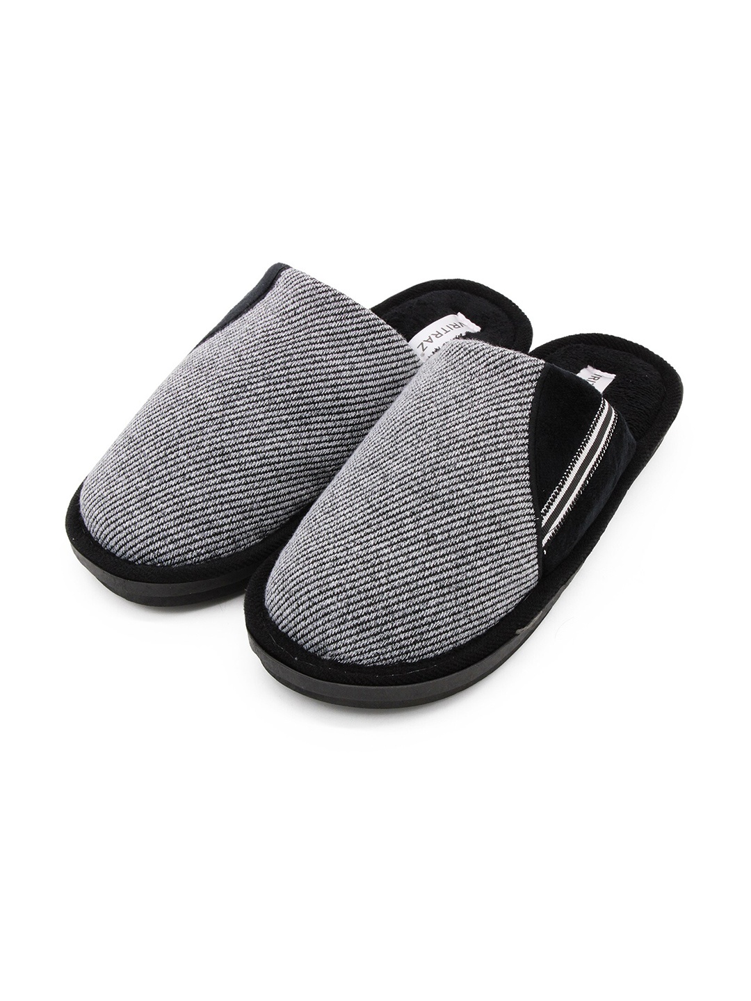 

JENNA Men Striped Fur Room Slippers, Grey