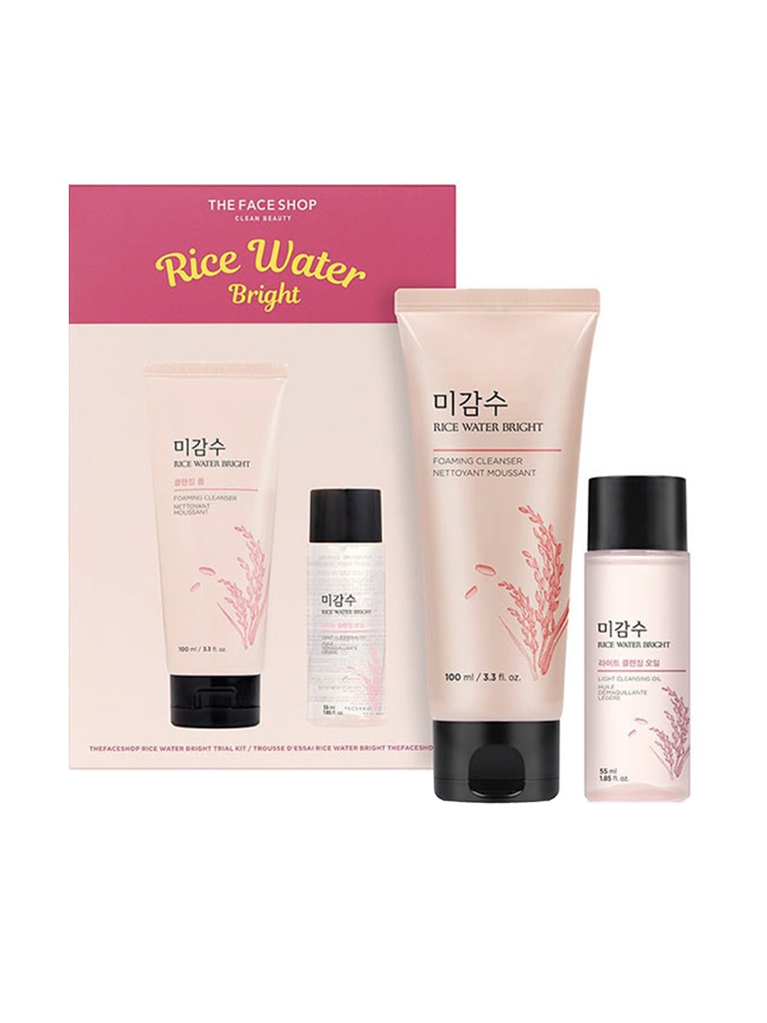 

The Face Shop Rice Water Bright 2-Pcs Cleanser 100ml & Cleansing Oil 55ml, Pink