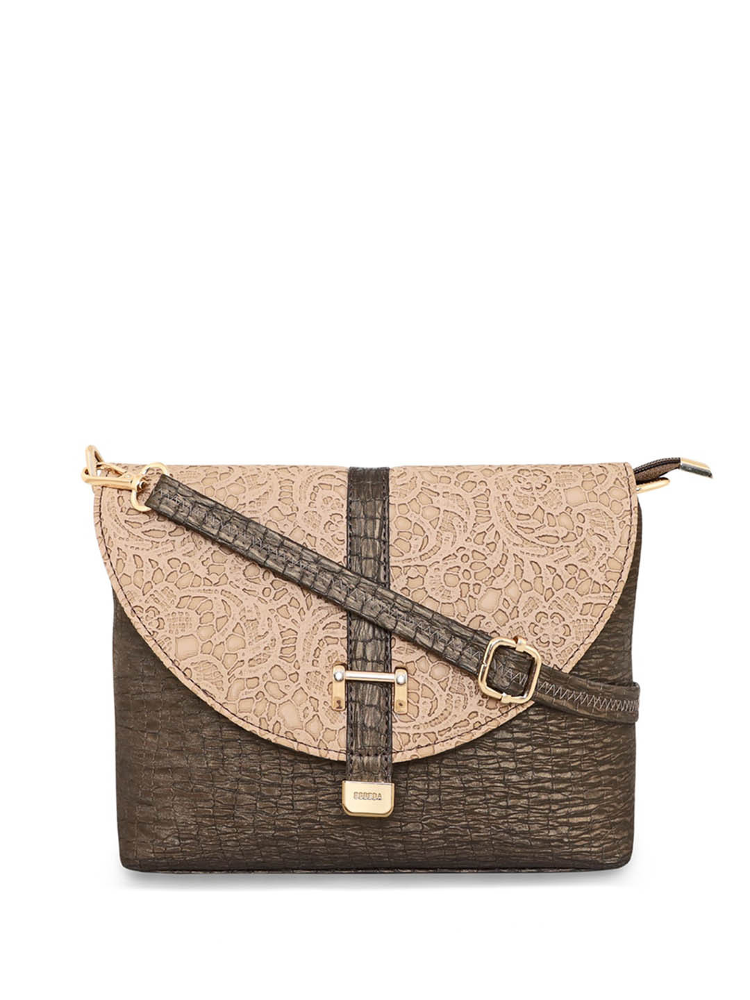 

ESBEDA Textured PU Lace Sling Bag, Brown