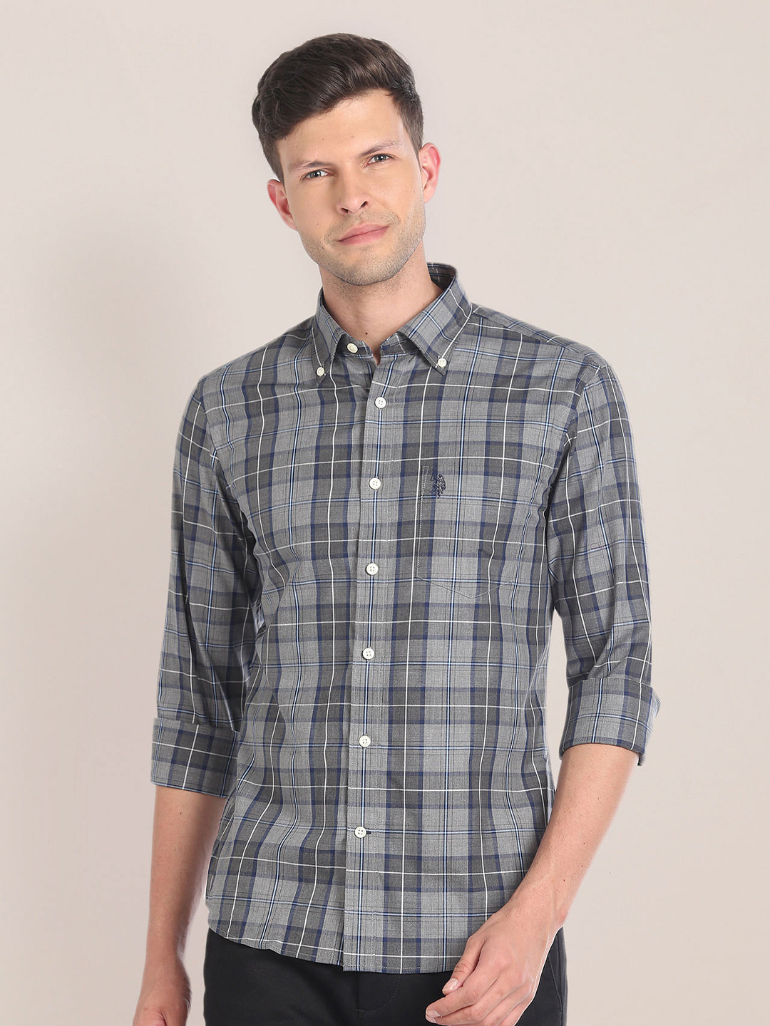

U.S. Polo Assn. Tartan Checked Button Down Collar Casual Shirt, Grey