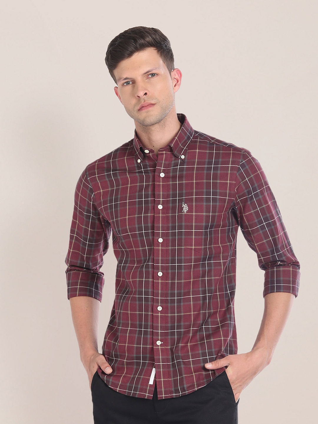 

U.S. Polo Assn. Tartan Checked Button Down Collar Casual Shirt, Burgundy