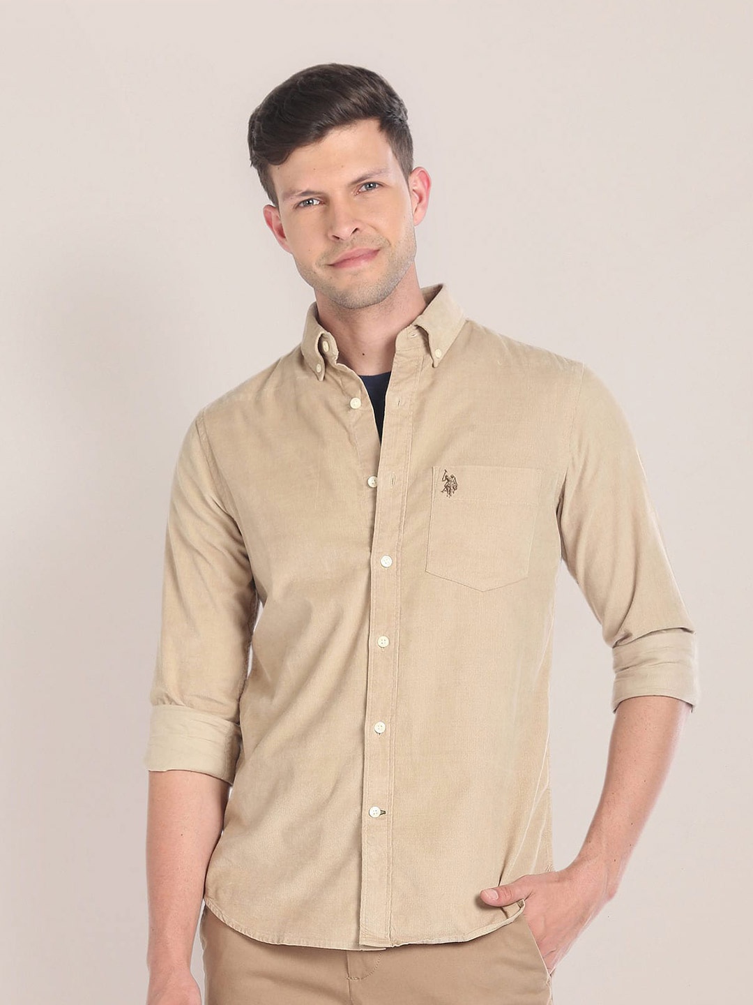 

U.S. Polo Assn. Button Down Collar Long Sleeves Casual Shirt, Beige