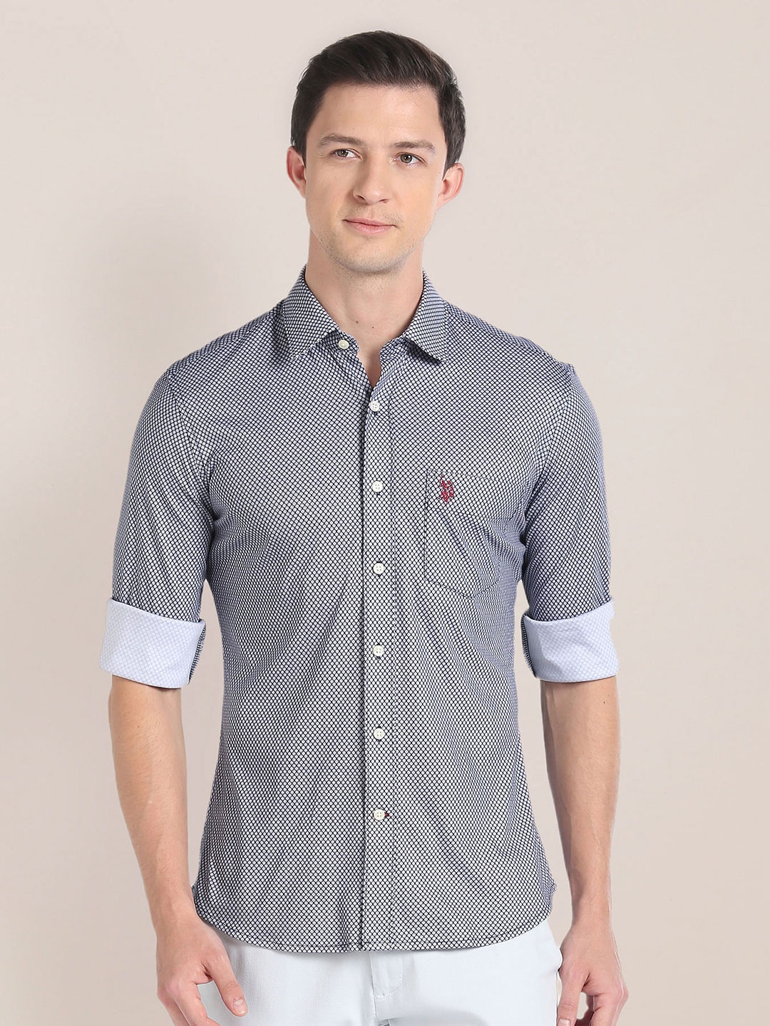 

U.S. Polo Assn. Micro Ditsy Printed Pure Cotton Casual Shirt, Navy blue