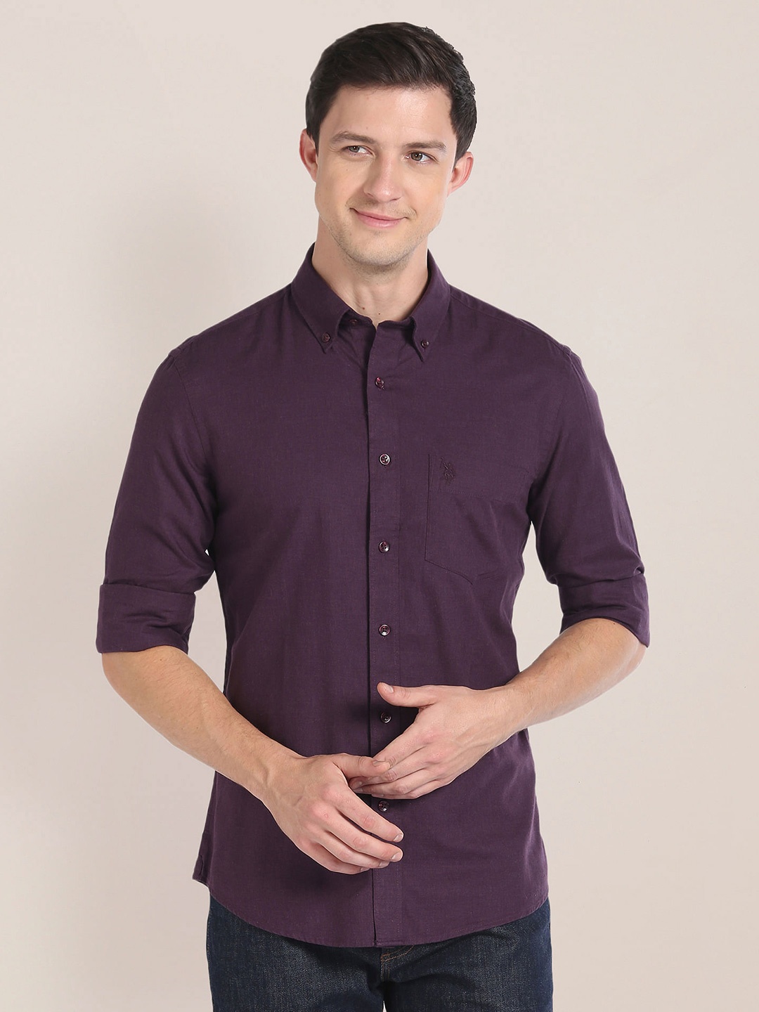 

U.S. Polo Assn. Men Button Down Collar Casual Shirt, Purple