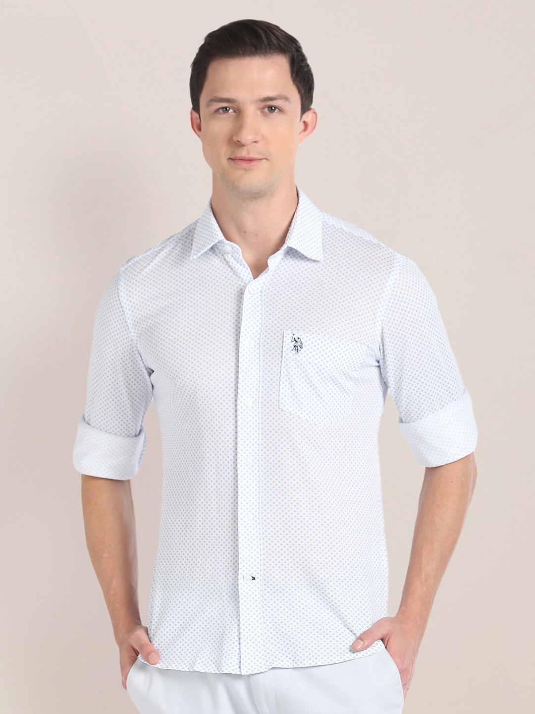 

U.S. Polo Assn. Geometric Printed Pure Cotton Casual Shirt, White