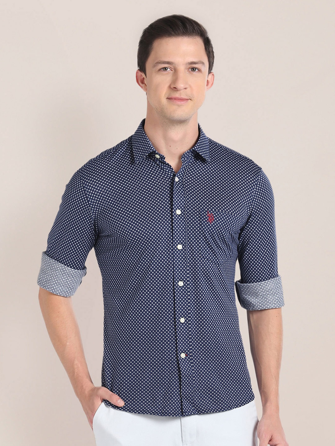 

U.S. Polo Assn. Micro Ditsy Printed Pure Cotton Casual Shirt, Navy blue