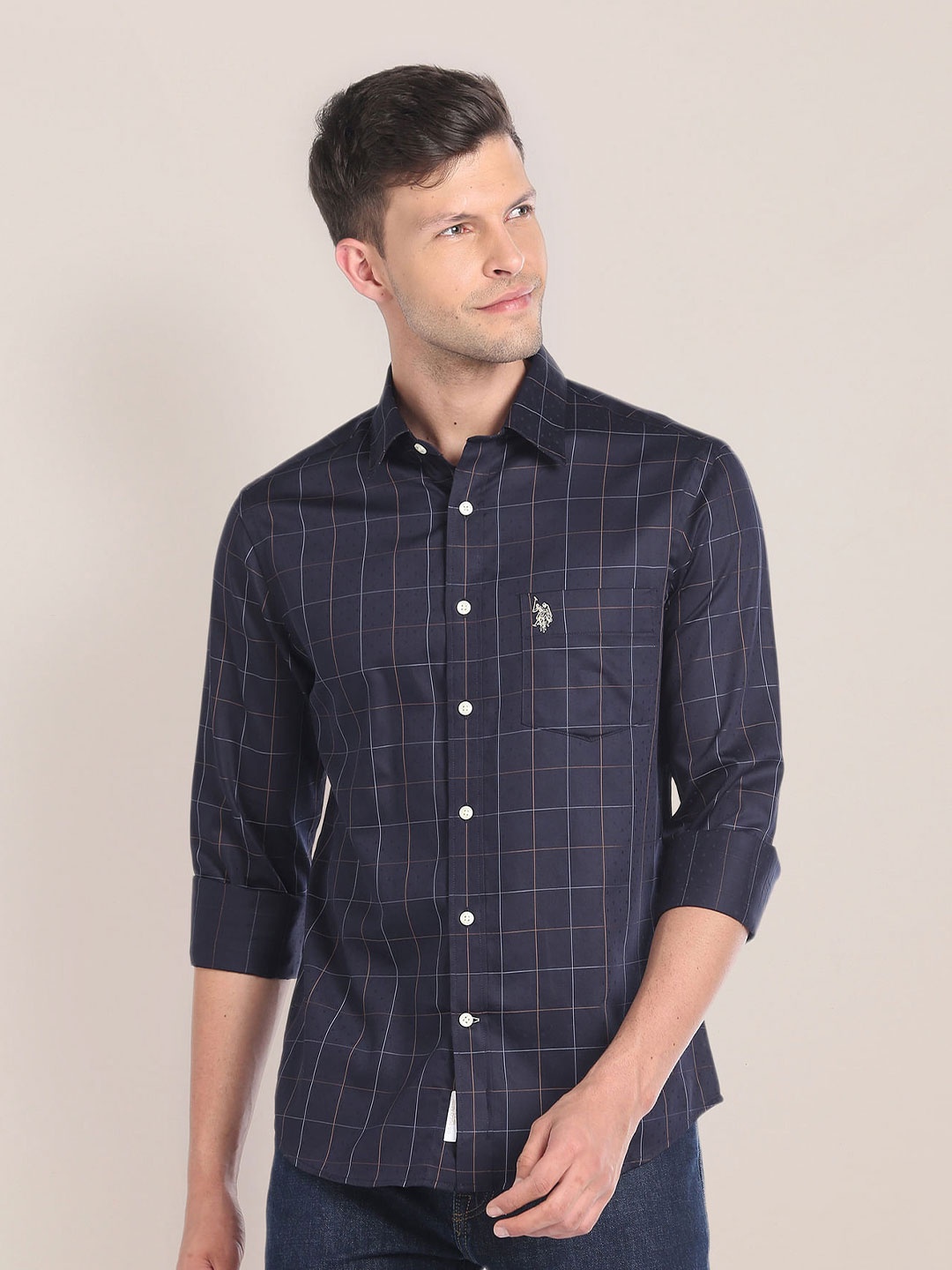 

U.S. Polo Assn. Windowpane Checked Casual Shirt, Navy blue