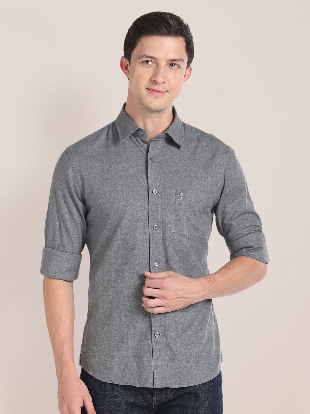 

U.S. Polo Assn. Spread Collar Casual Shirt, Grey